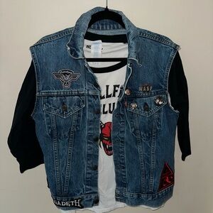 Eddie Stranger Things Denim Vest with Pins + Patches Men’s Small, Women’s Medium